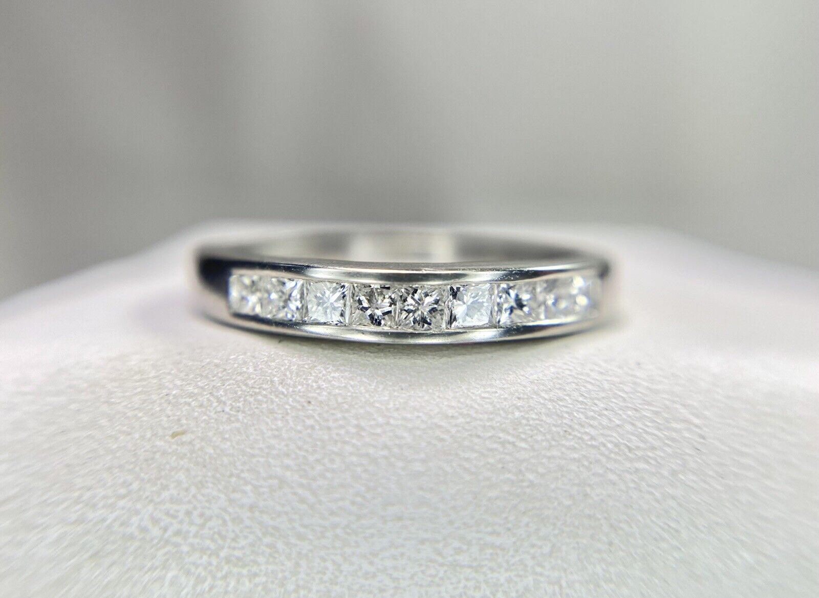 Platinum Natural Square Princess Cut Diamond Channel Set Wedding Band Ring