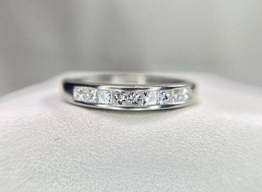 Platinum Natural Square Princess Cut Diamond Channel Set Wedding Band Ring