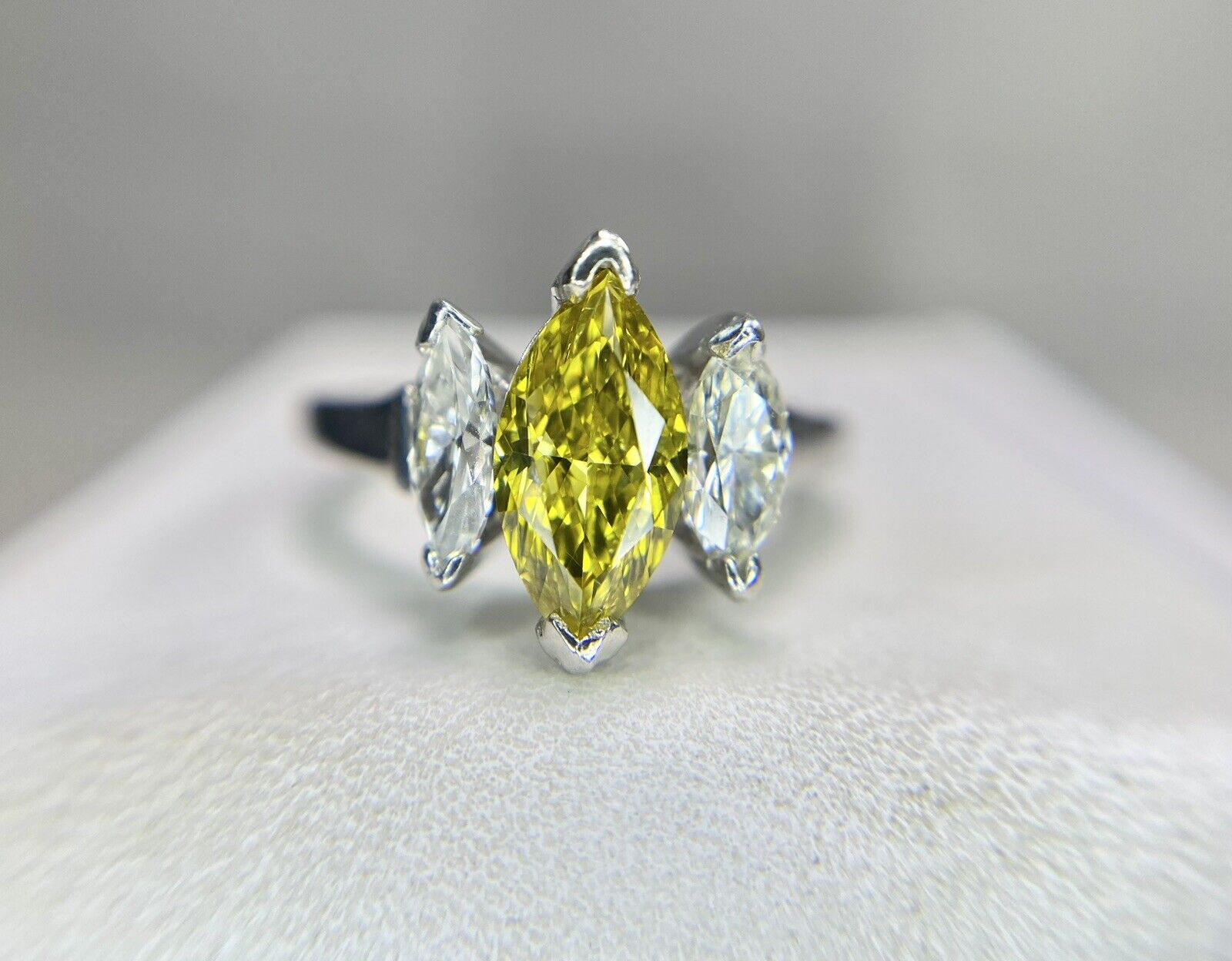 Vintage Platinum Fancy Vivid Yellow GIA Certified Diamond Engagement Ring