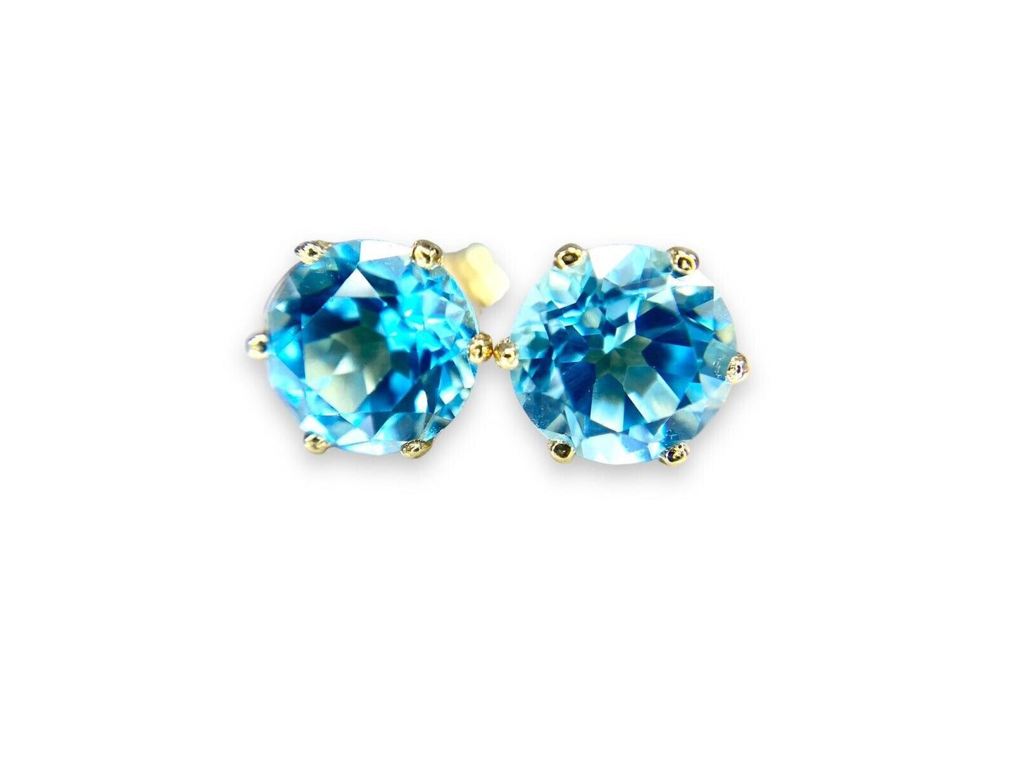 Vintage 14k Yellow Gold Natural Round Blue Topaz Stud Earrings