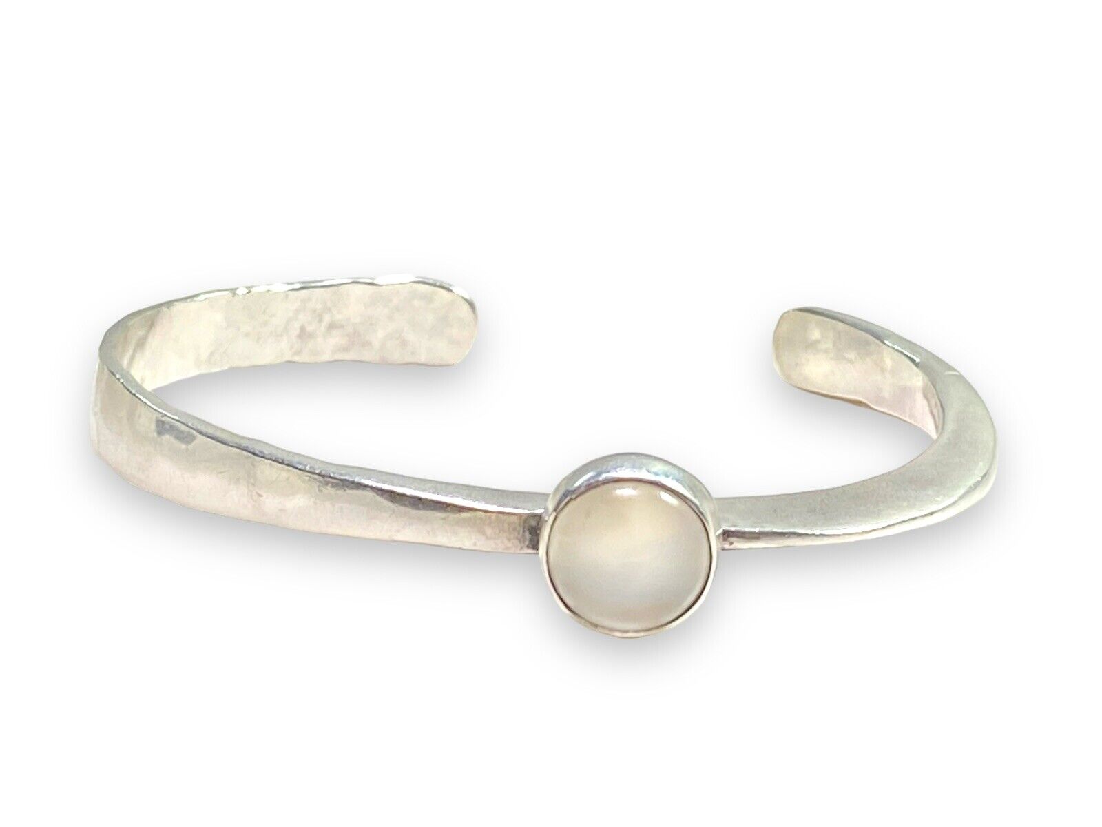 Vintage Sterling Silver Bezel Set White Moonstone Cuff Bracelet