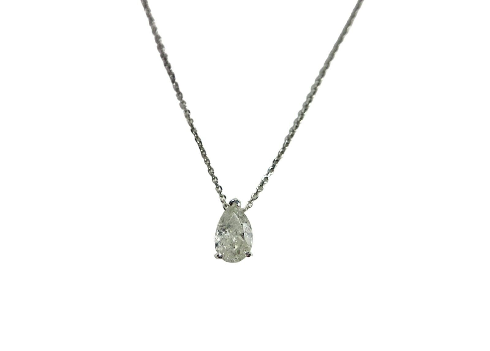 Vintage 14k White Gold Natural Pear Shape Diamond Solitaire Pendant Necklace