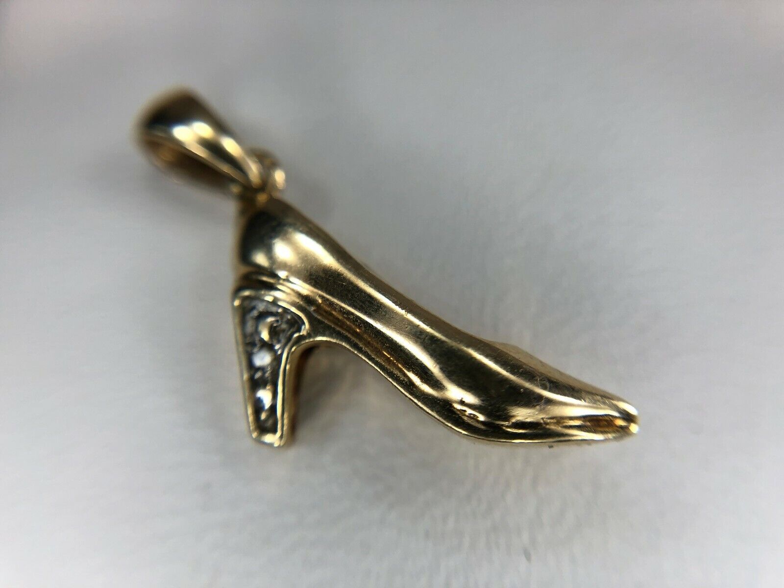 Vintage Style 10k Yellow Gold Small Stiletto Shoe Diamond Pendant