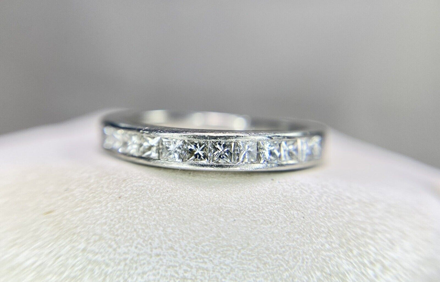 Platinum Natural Square Princess Cut Diamond Channel Set Wedding Band Ring