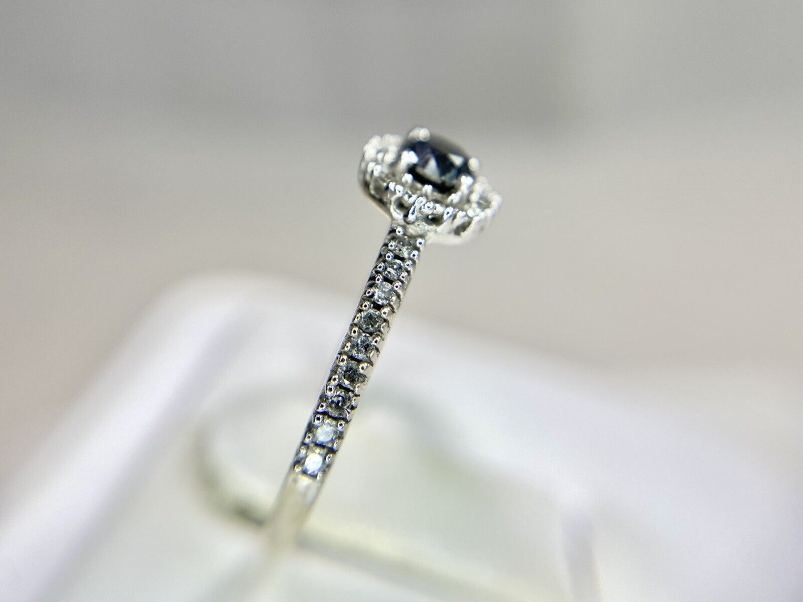 10k White Gold Natural Black Diamond Halo Small Engagement Ring