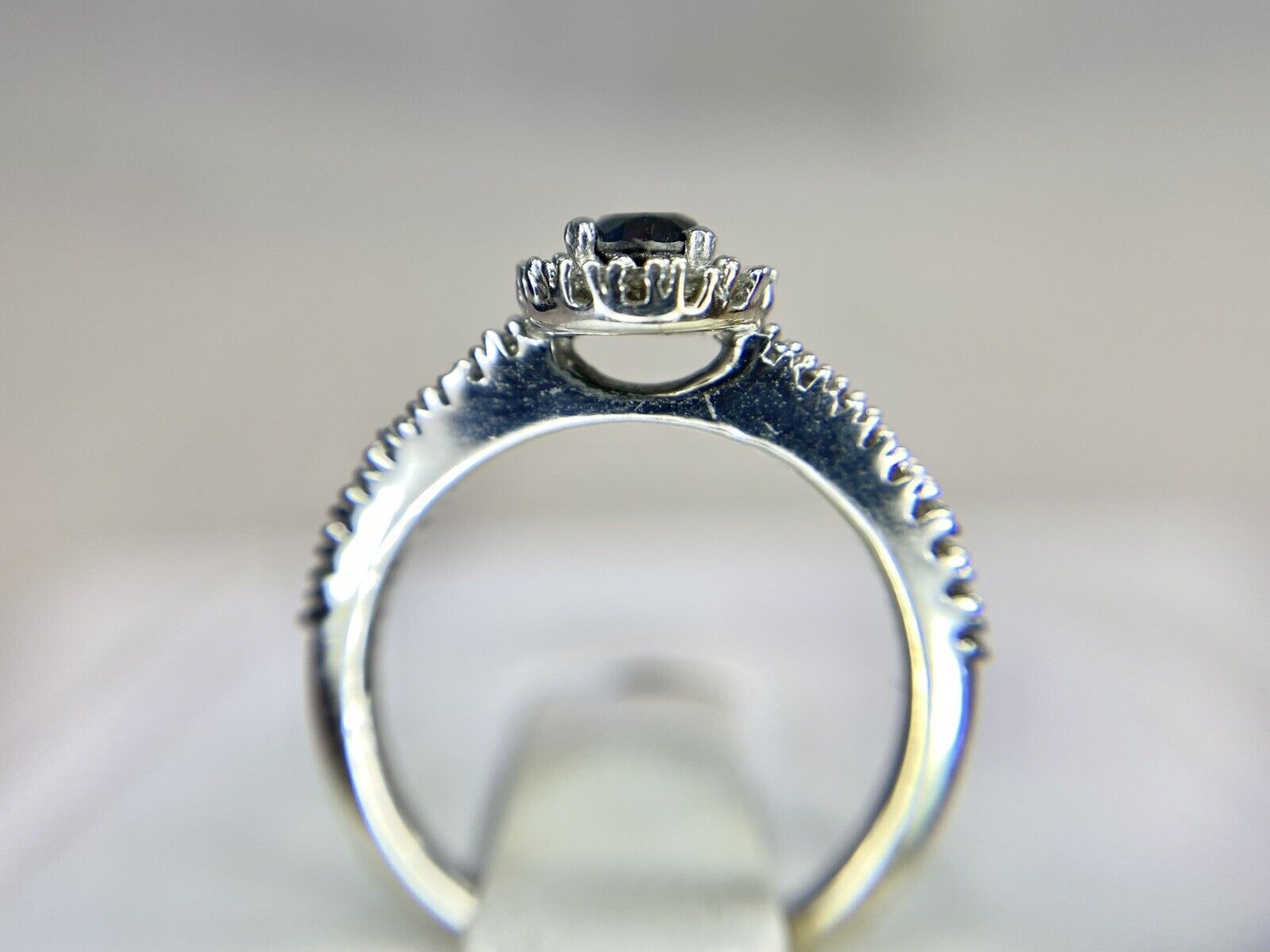 10k White Gold Natural Black Diamond Halo Small Engagement Ring