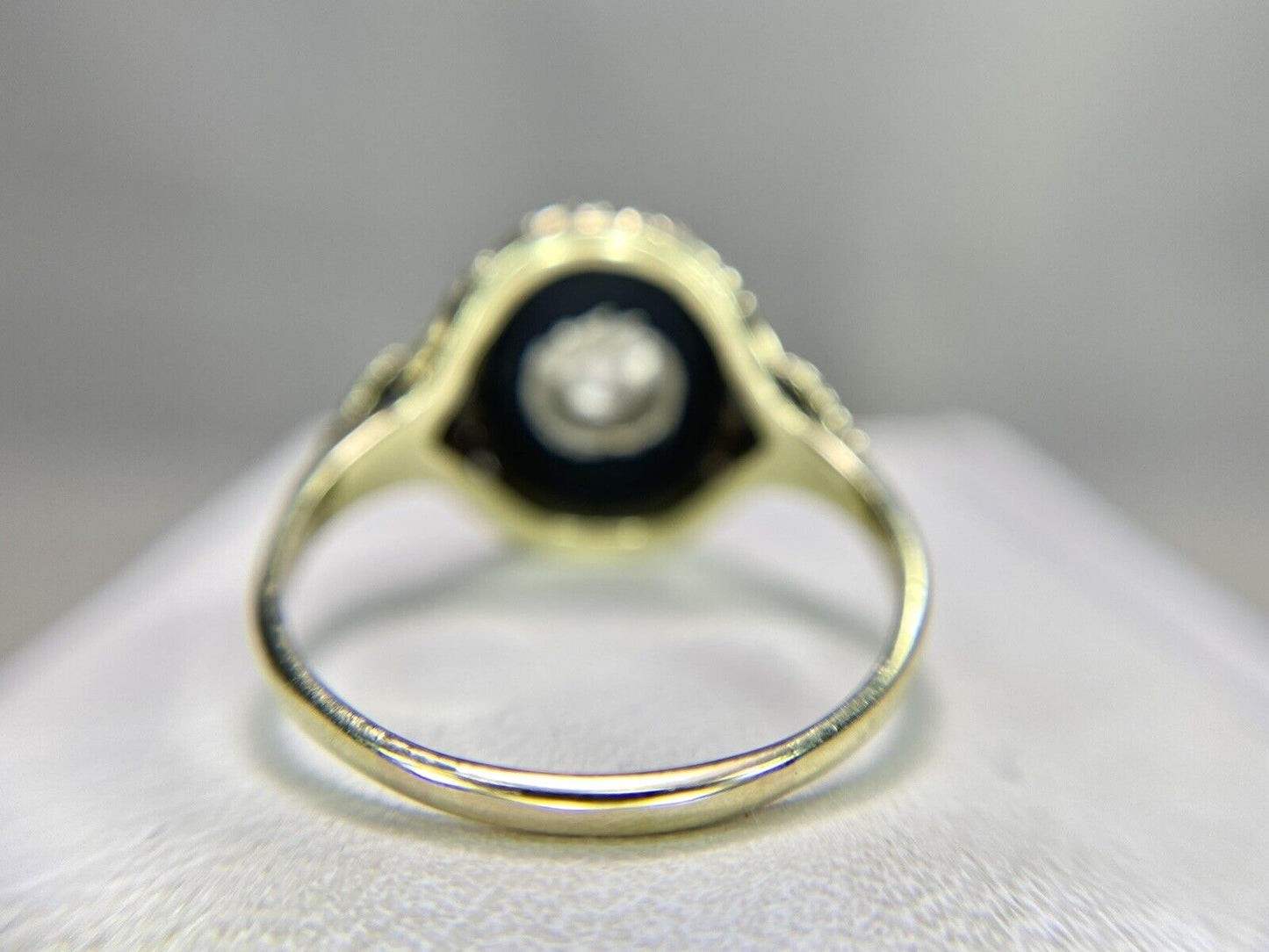 Art Deco 14k Yellow Gold Natural Old European Bezel Set Onyx Engagement Ring