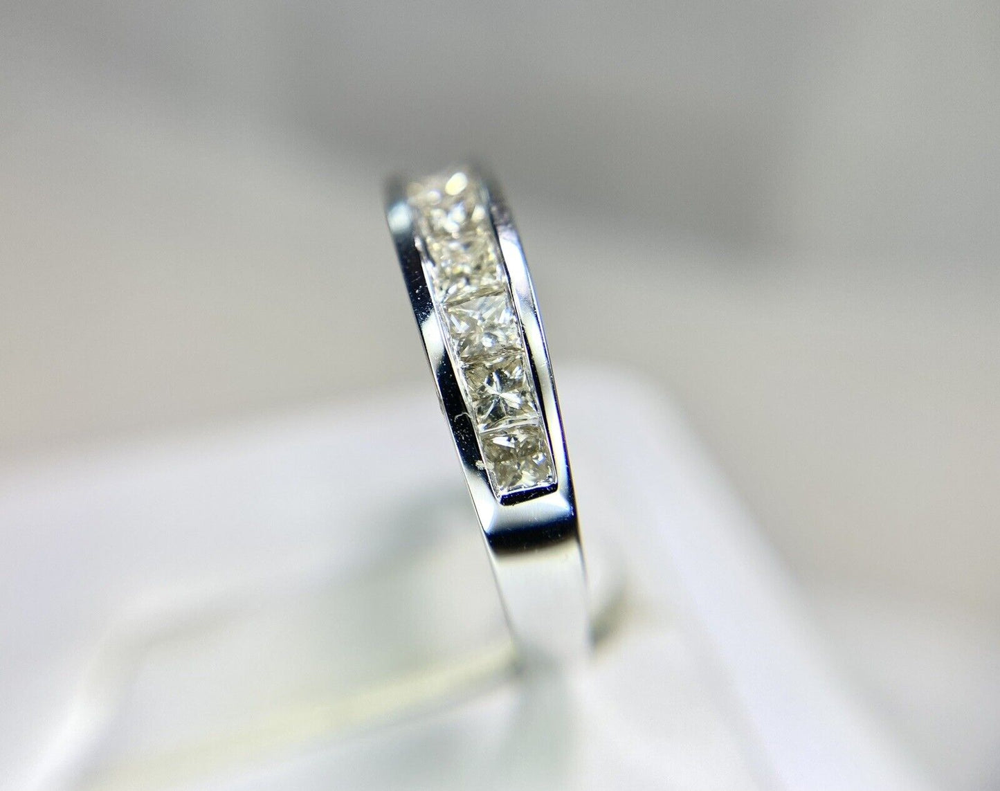 14k White Gold Natural Princess Cut Diamond Channel Set Wedding Band Ring