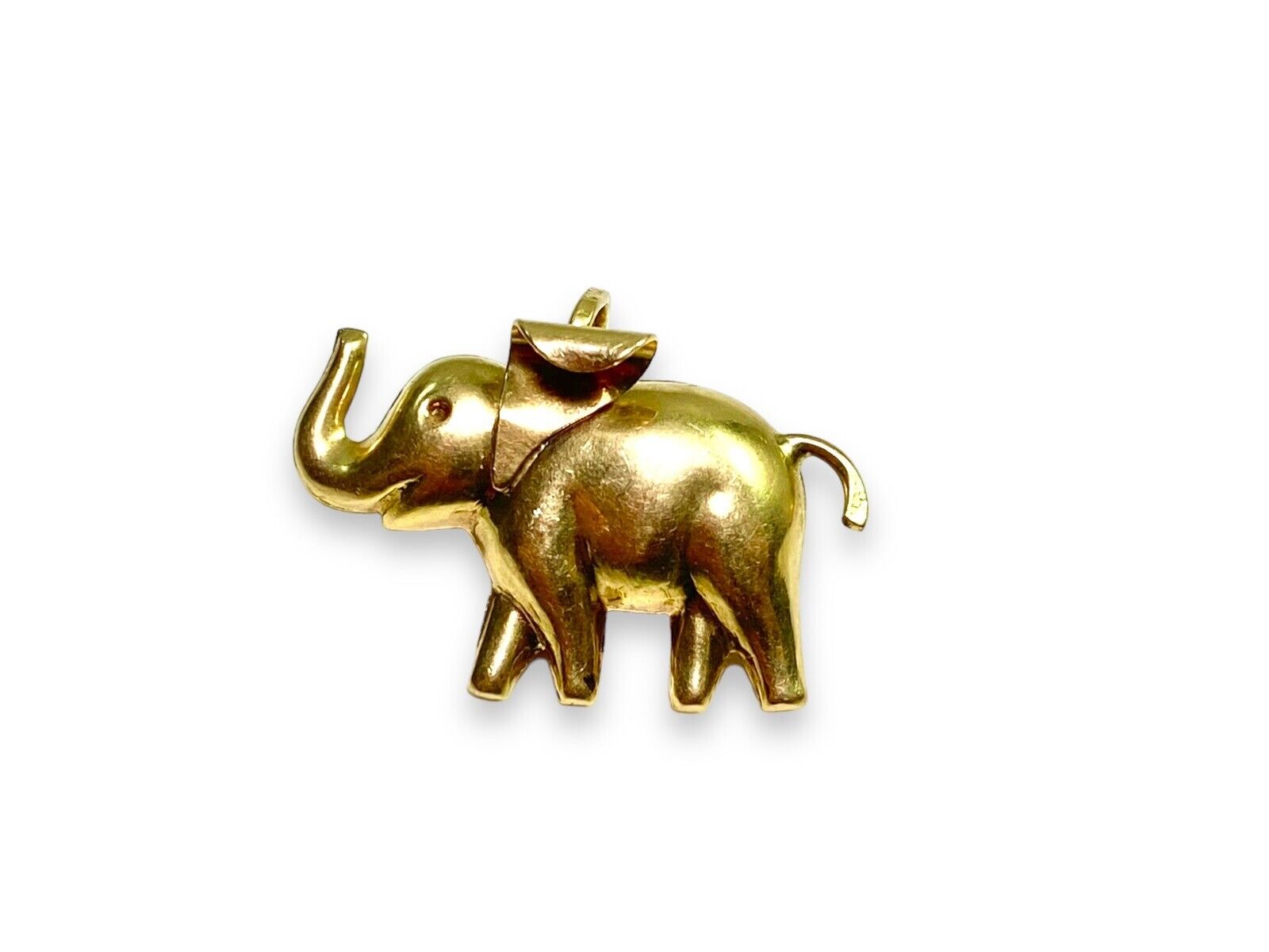 Vintage 18k Yellow Gold Signed Handcrafted Hollow Elephant Pendant