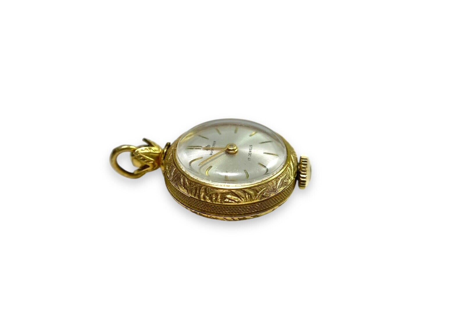 Vintage 14k Yellow Gold Bucherer Small Pocket Watch Engraved Pendant