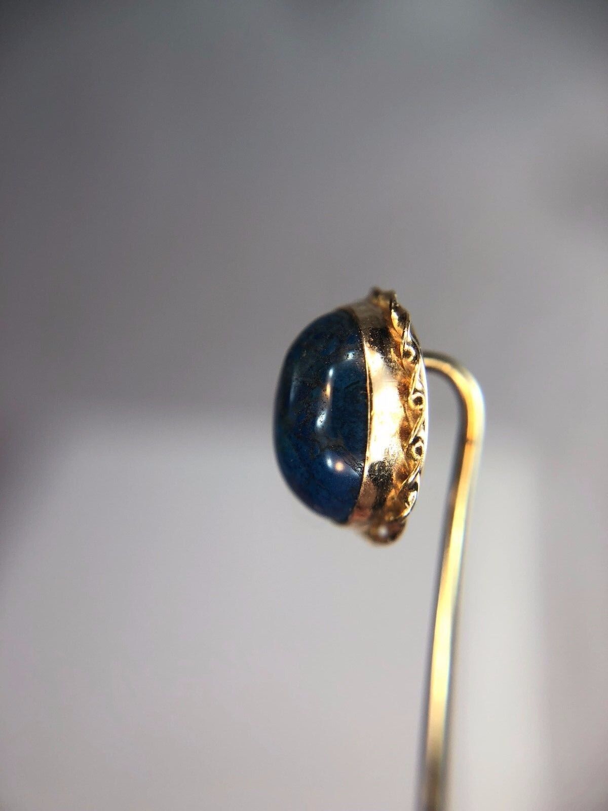 Vintage Antique 14k Yellow Gold Oval Blue Lapis Stick Pin Brooch