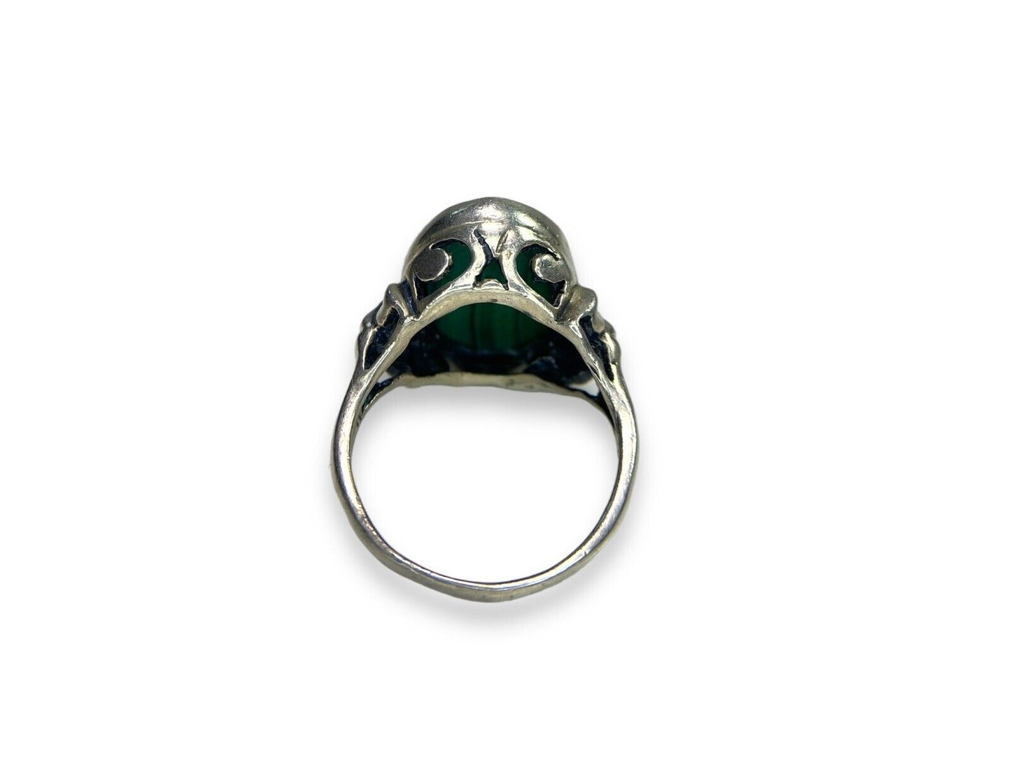 Vintage Sterling Silver Bezel Set Green Malachite Ring Size 6.5