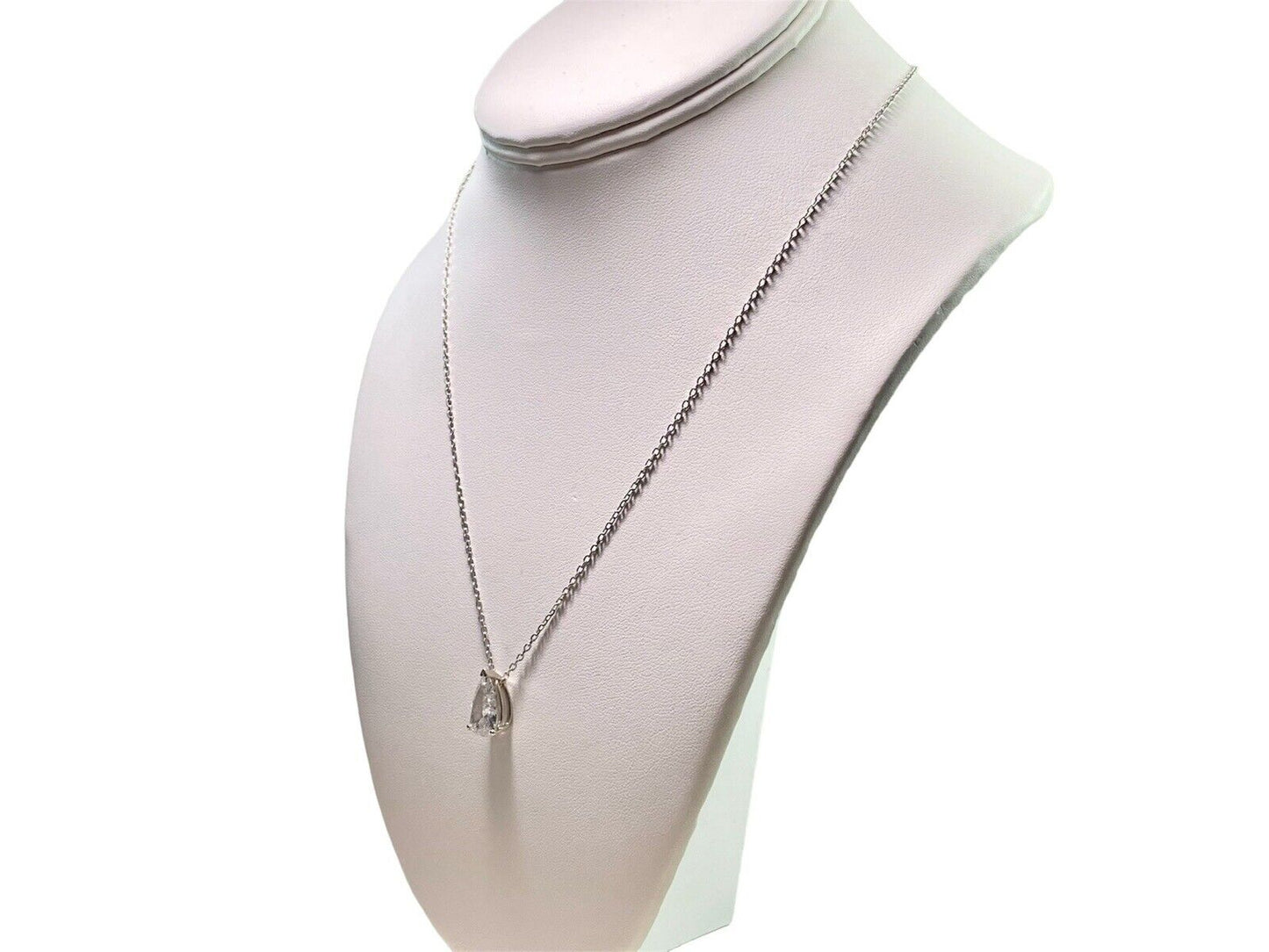 Vintage Art Deco 14k White Gold Natural Pear Shape Diamond Solitaire Necklace