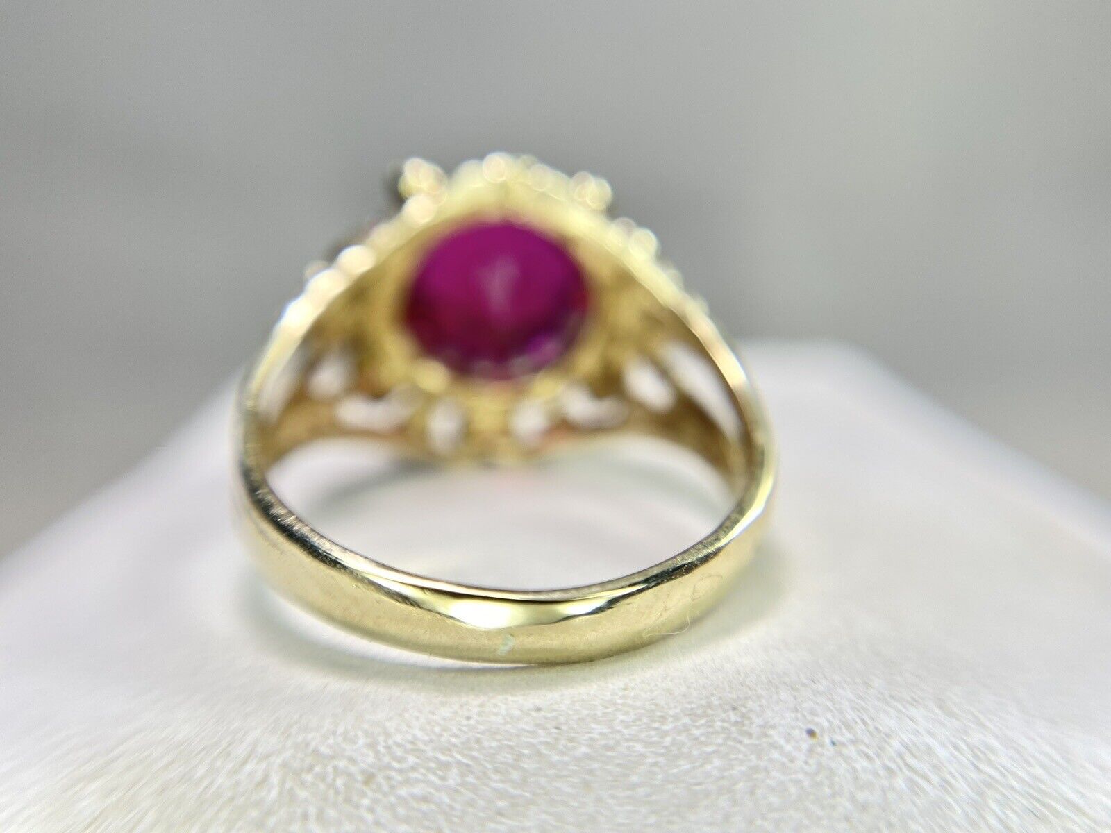 Vintage 14k Yellow Gold Handcrafted Round Red Ruby Solitaire Ring