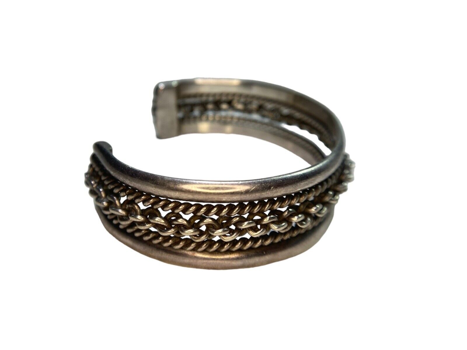 Vintage Sterling Silver Designer Mexico Woven Bangle Bracelet