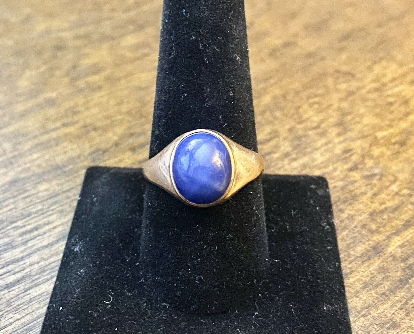 Vintage 10k Yellow Gold Oval Blue Lindy Star Sapphire Bezel Set Solitaire Ring