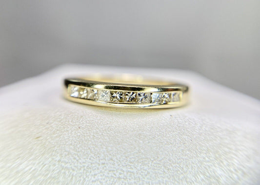 14k Yellow Gold Natural Square Princes Cut Diamond Channel Set Wedding Band Ring