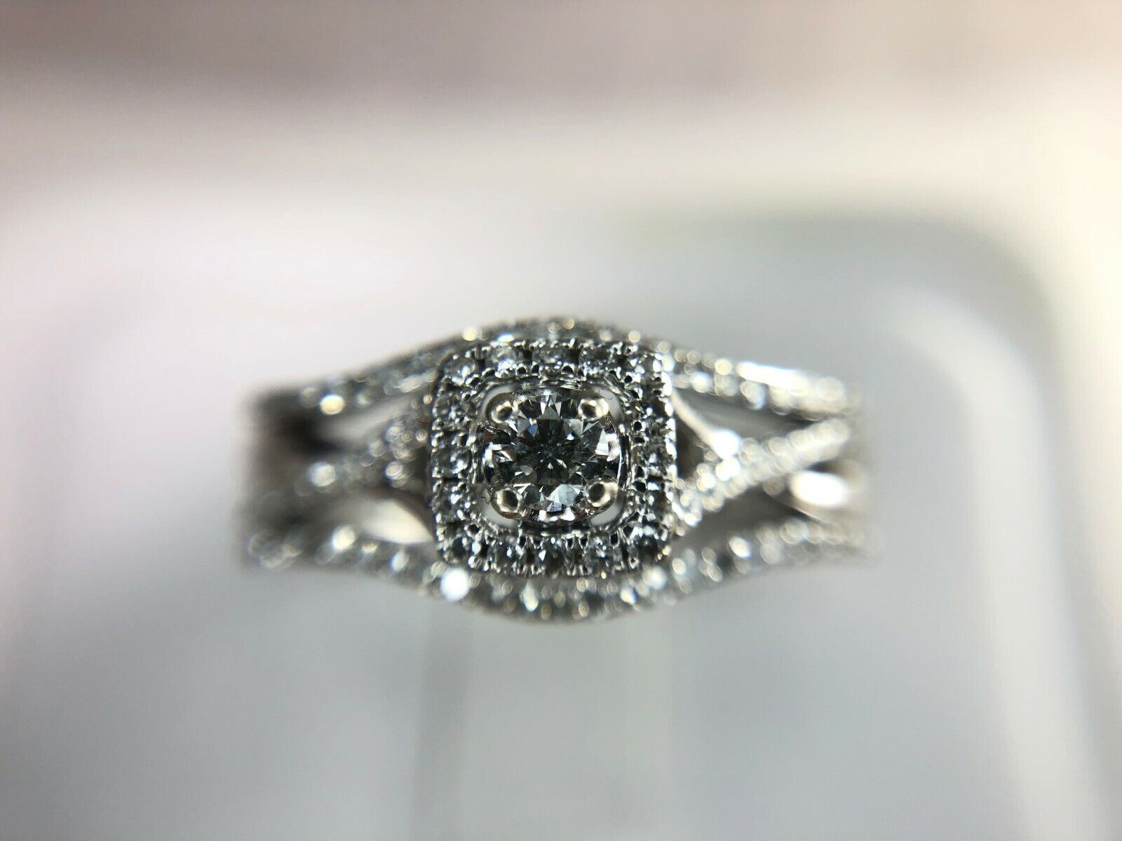 10k White Gold Round Brilliant Natural Diamond Engagement Ring Set 1/2 ct