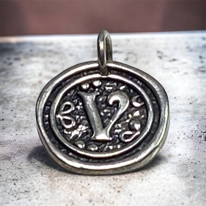 Sterling Silver Designer Textured Letter V Charm Pendant