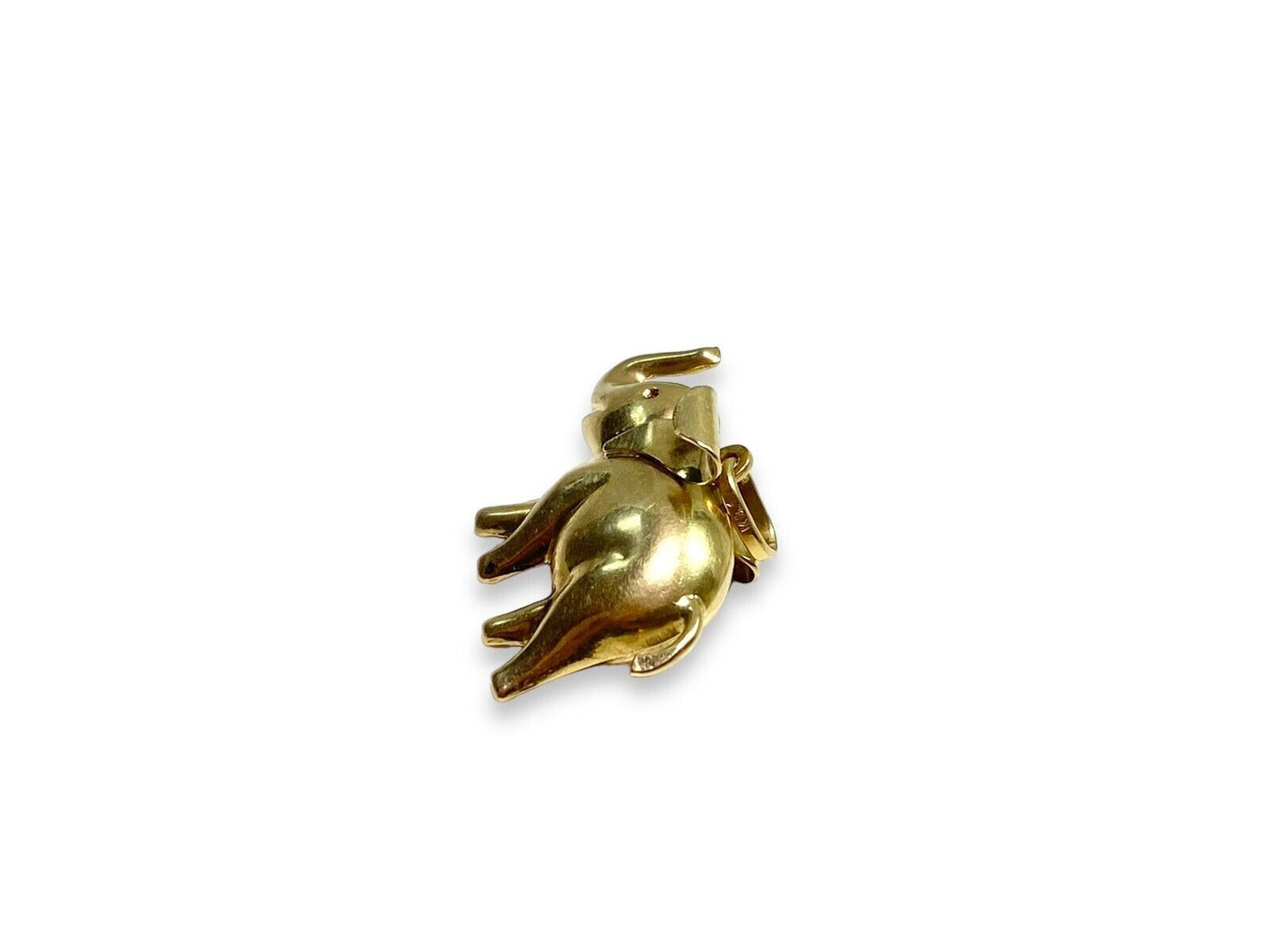 Vintage 18k Yellow Gold Signed Handcrafted Hollow Elephant Pendant