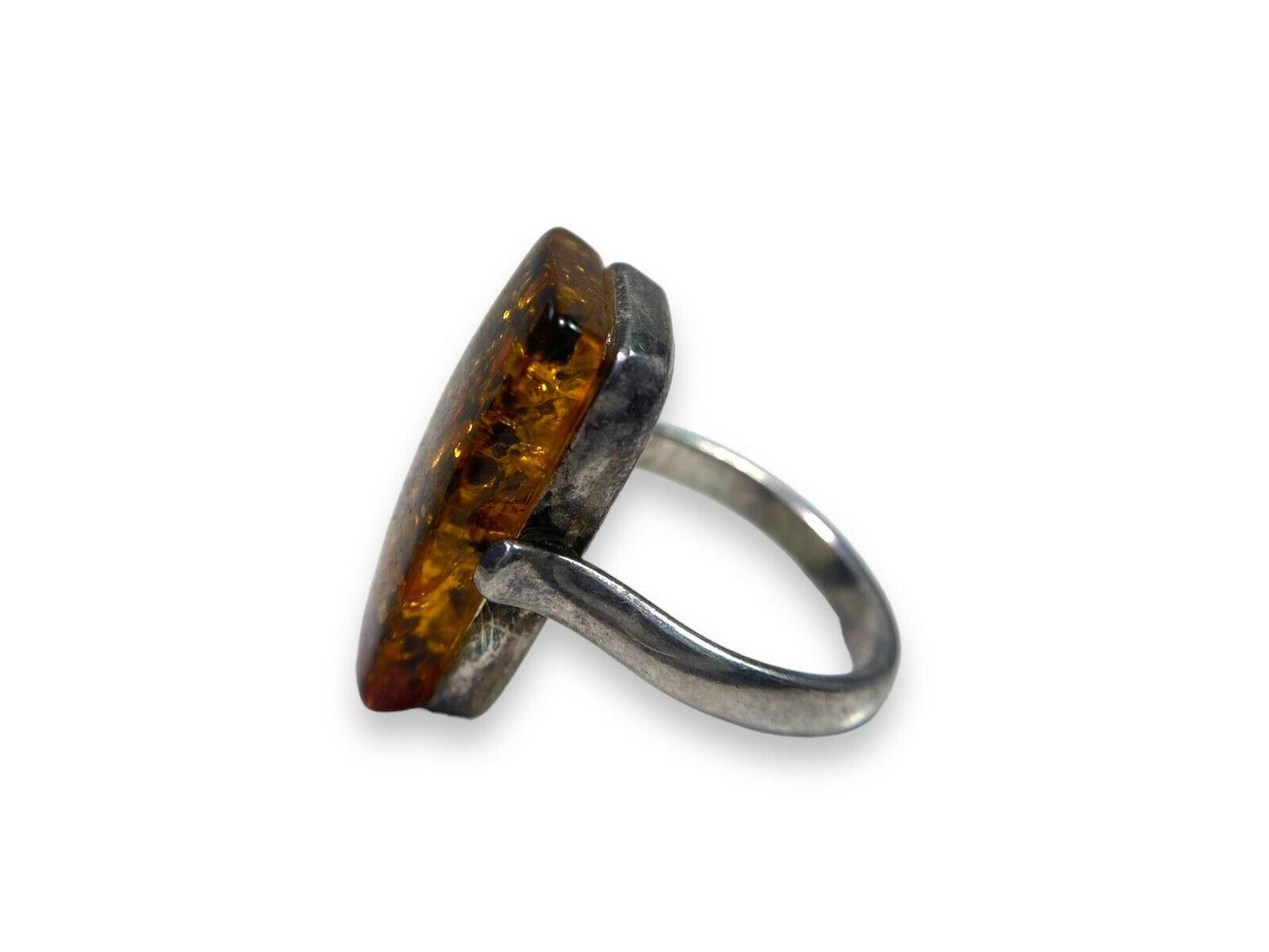 Vintage Sterling Silver Signed Rectange Amber Ring Size 7