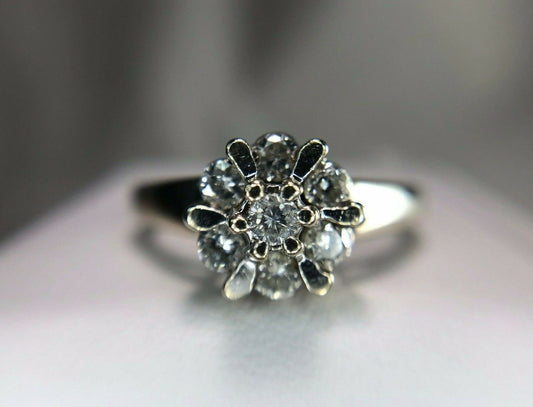 14k White Gold Round Brilliant Natural Diamond Flower Cluster Ring 1/2 ct