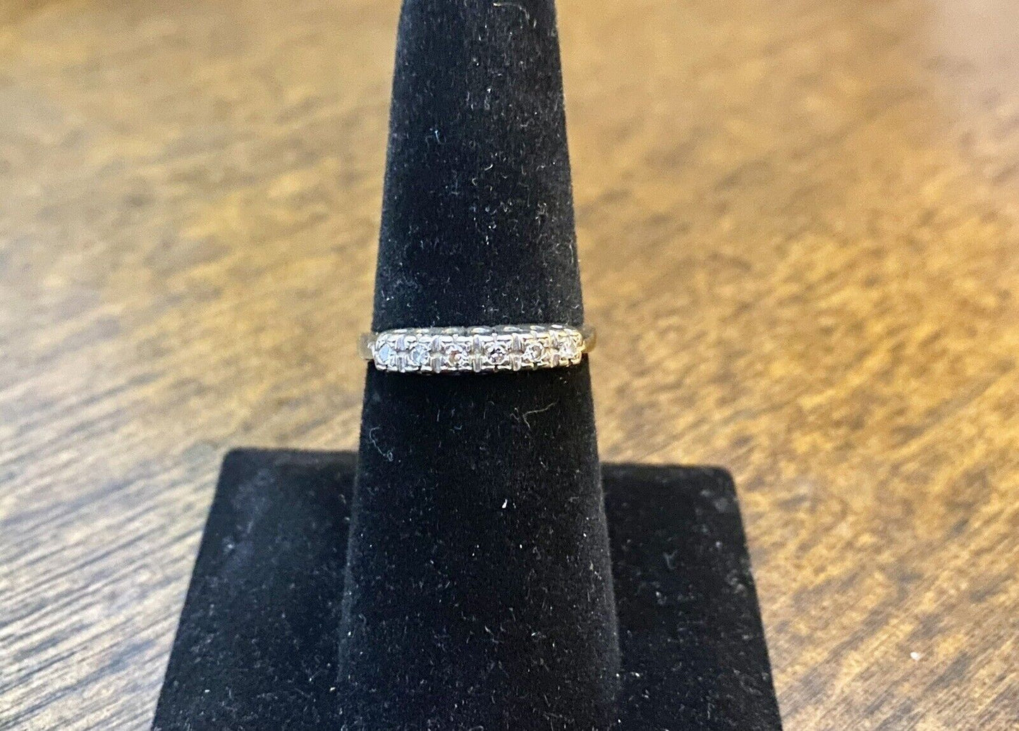 Vintage 14k White Gold Natural Round Single Cut Diamond Wedding Band Ring