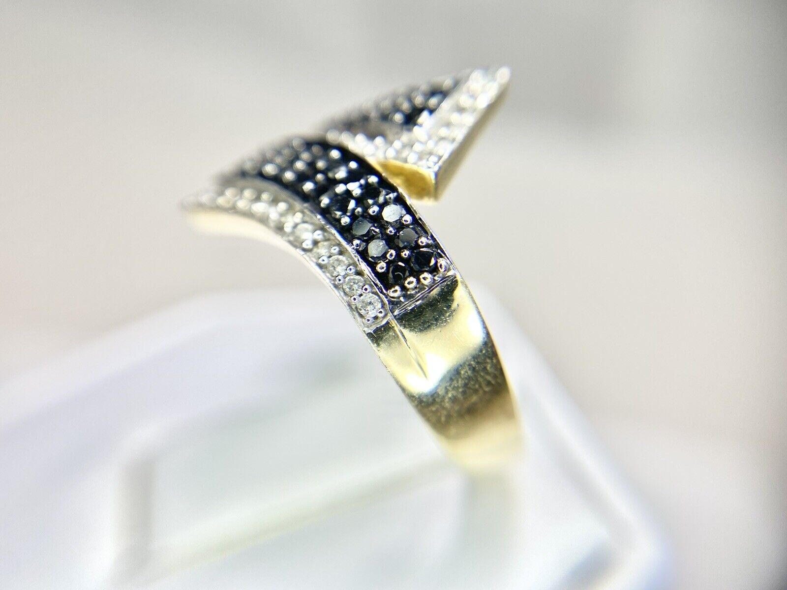 10k Yellow Gold Natural Black Diamond Crossover Bypass Ring