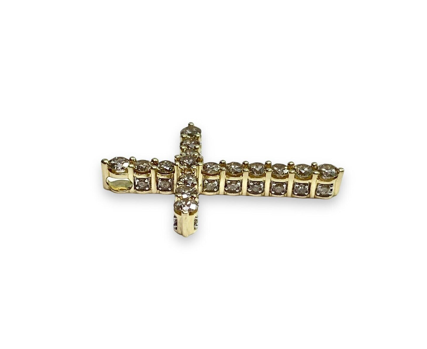 10k Yellow Gold Designer Signed Natural Round Diamond Cross Pendant