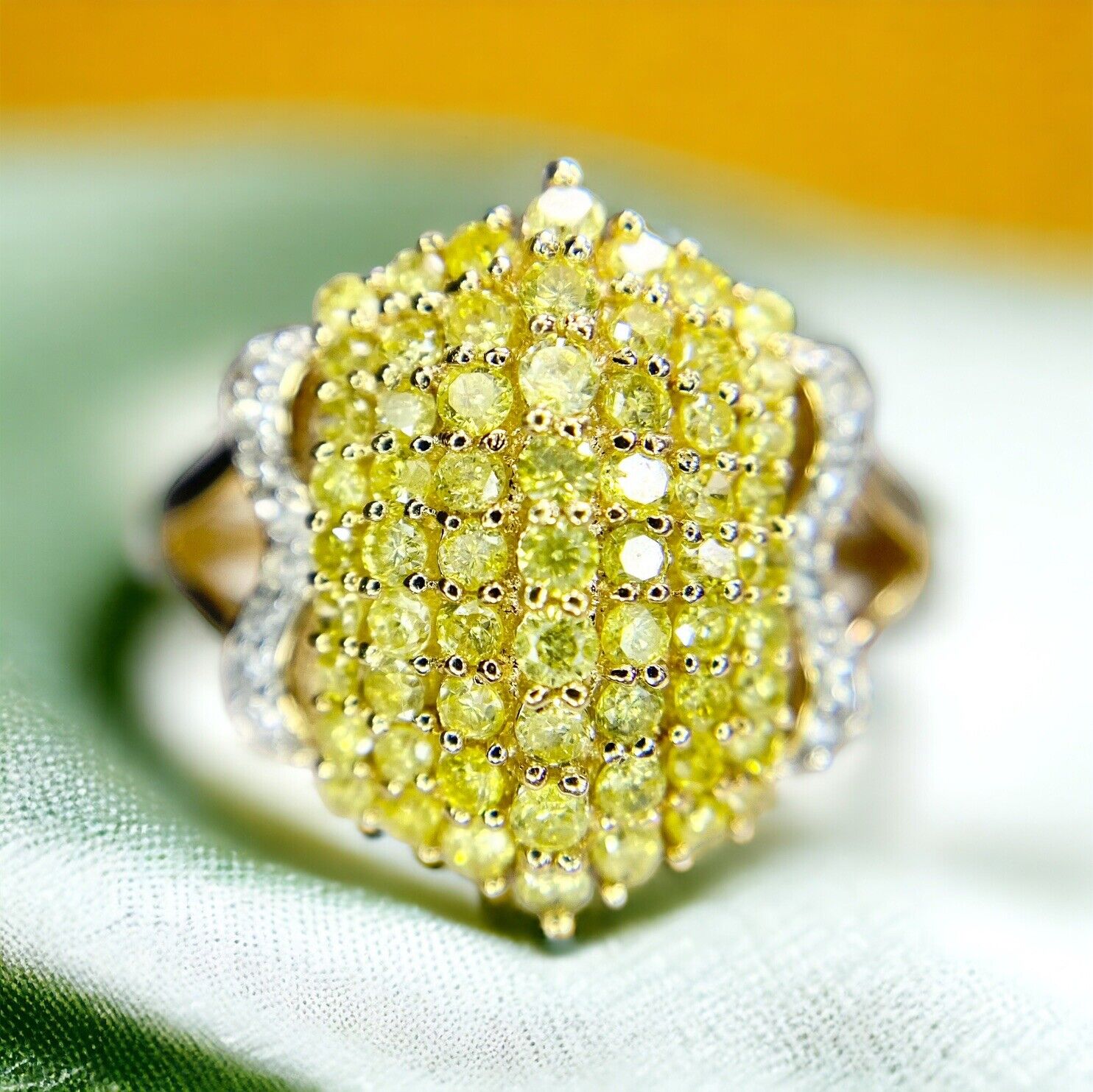 10k Yellow Gold Designer Natural Fancy Yellow Diamond Small Cocktial Ring