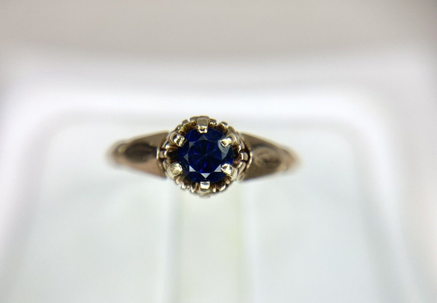 Vintage Art Deco 10k Rose Gold Natural Round Blue Sapphire Solitaire Ring