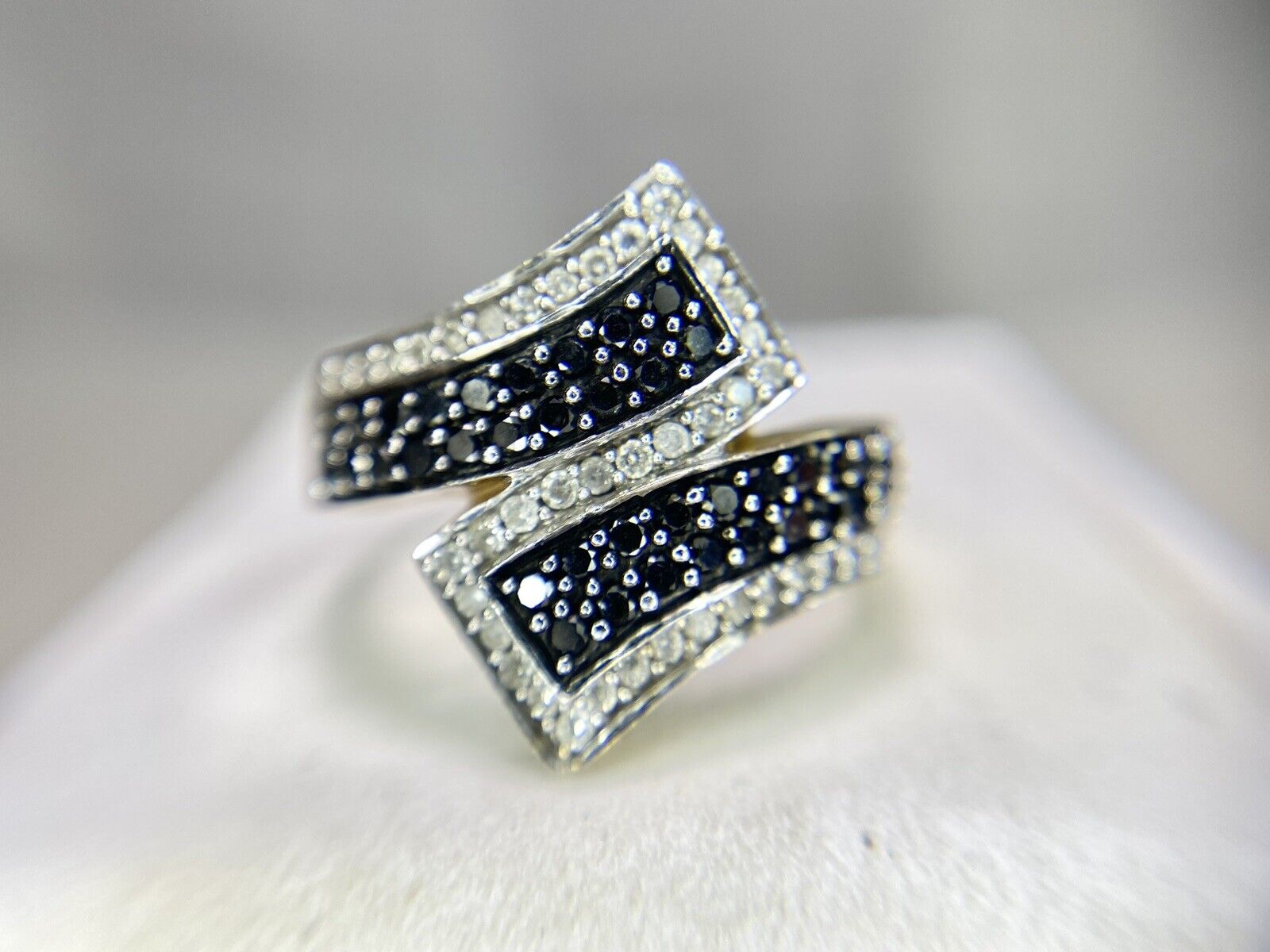 10k Yellow Gold Natural Black Diamond Crossover Bypass Ring