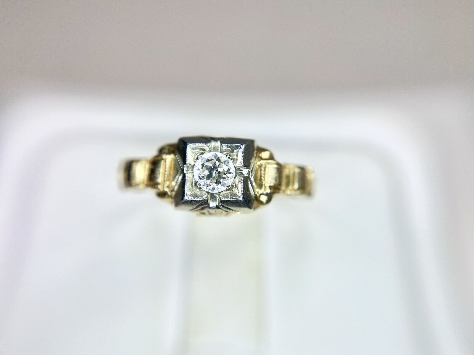 Vintage Art Deco 14k Yellow Gold Old European Diamond Small Engagement Ring