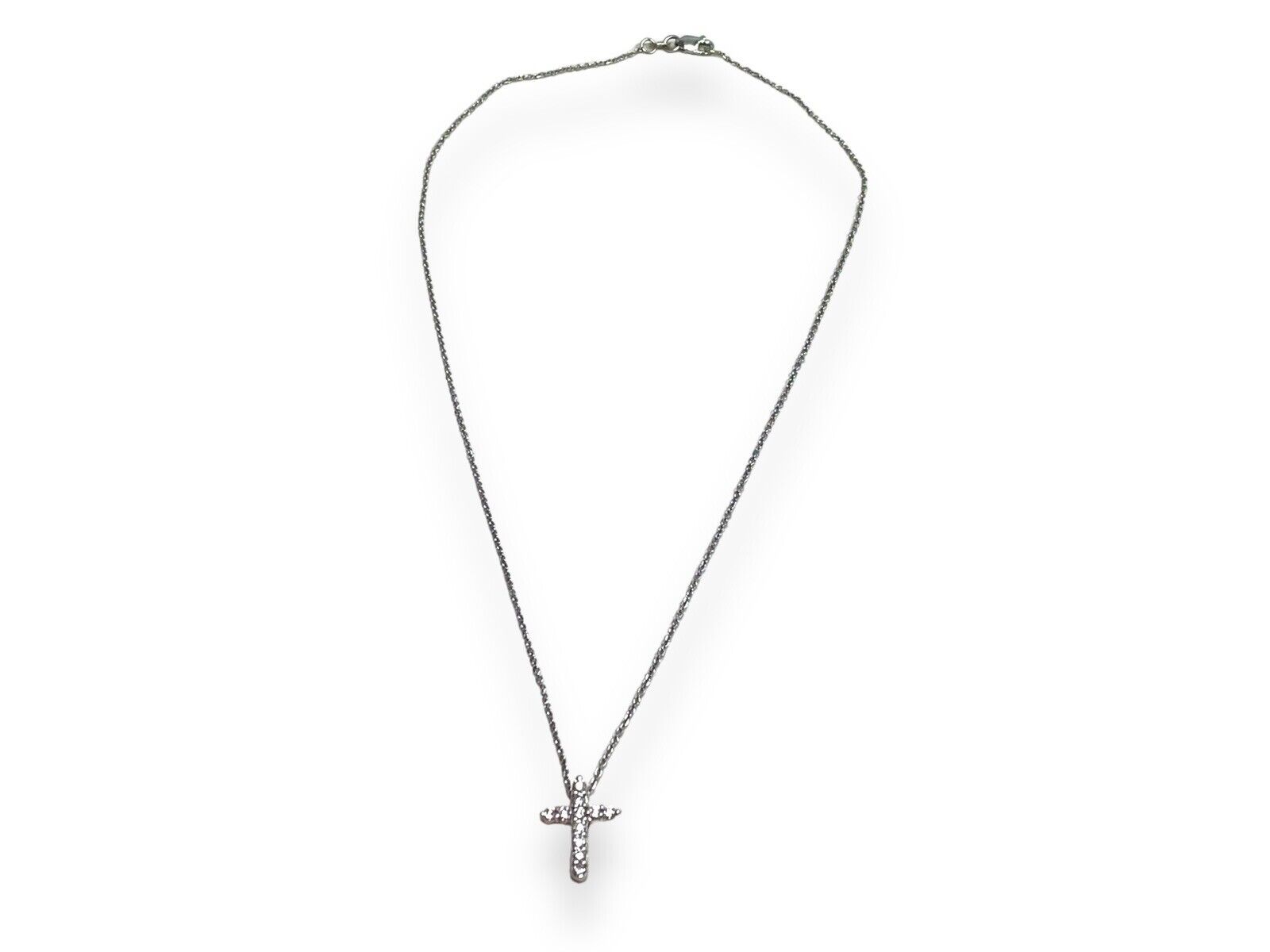 14k White Gold Natural Round Brilliant Diamond Small Cross Pendant Necklace