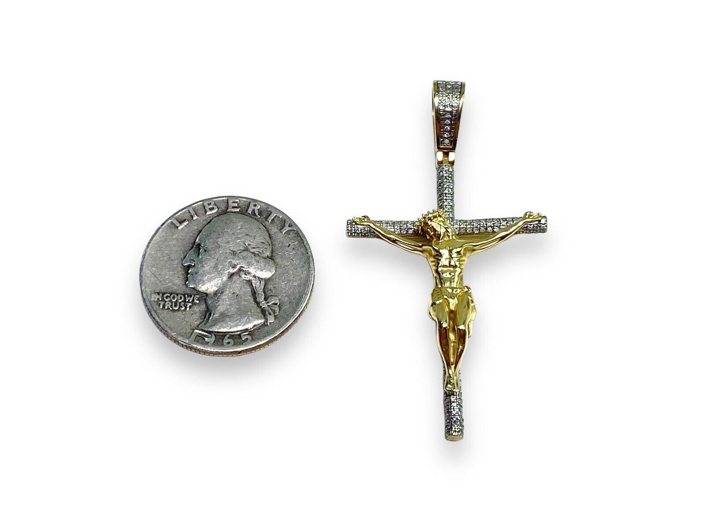 10k Yellow Gold Natural Round Diamond Jesus Classic Cross Pendant