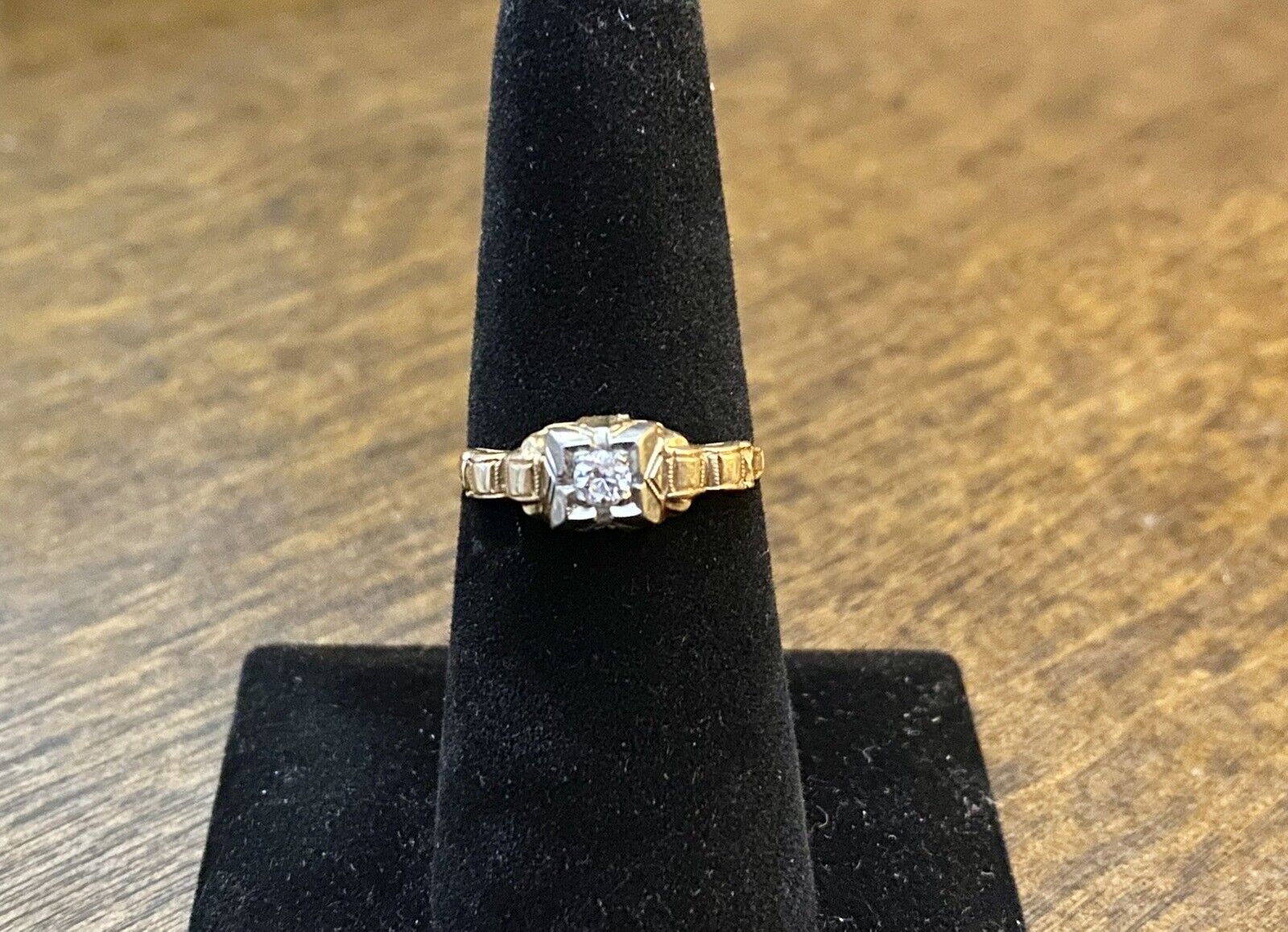 Vintage Art Deco 14k Yellow Gold Old European Diamond Small Engagement Ring