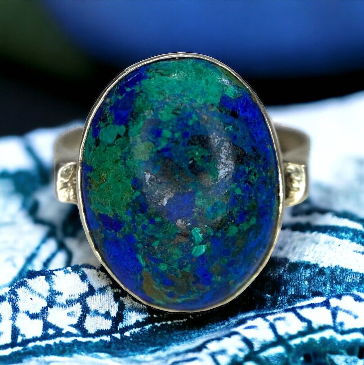 Vintage Sterling Silver Oval Shape Azurite Malachite Ring Size 7.5