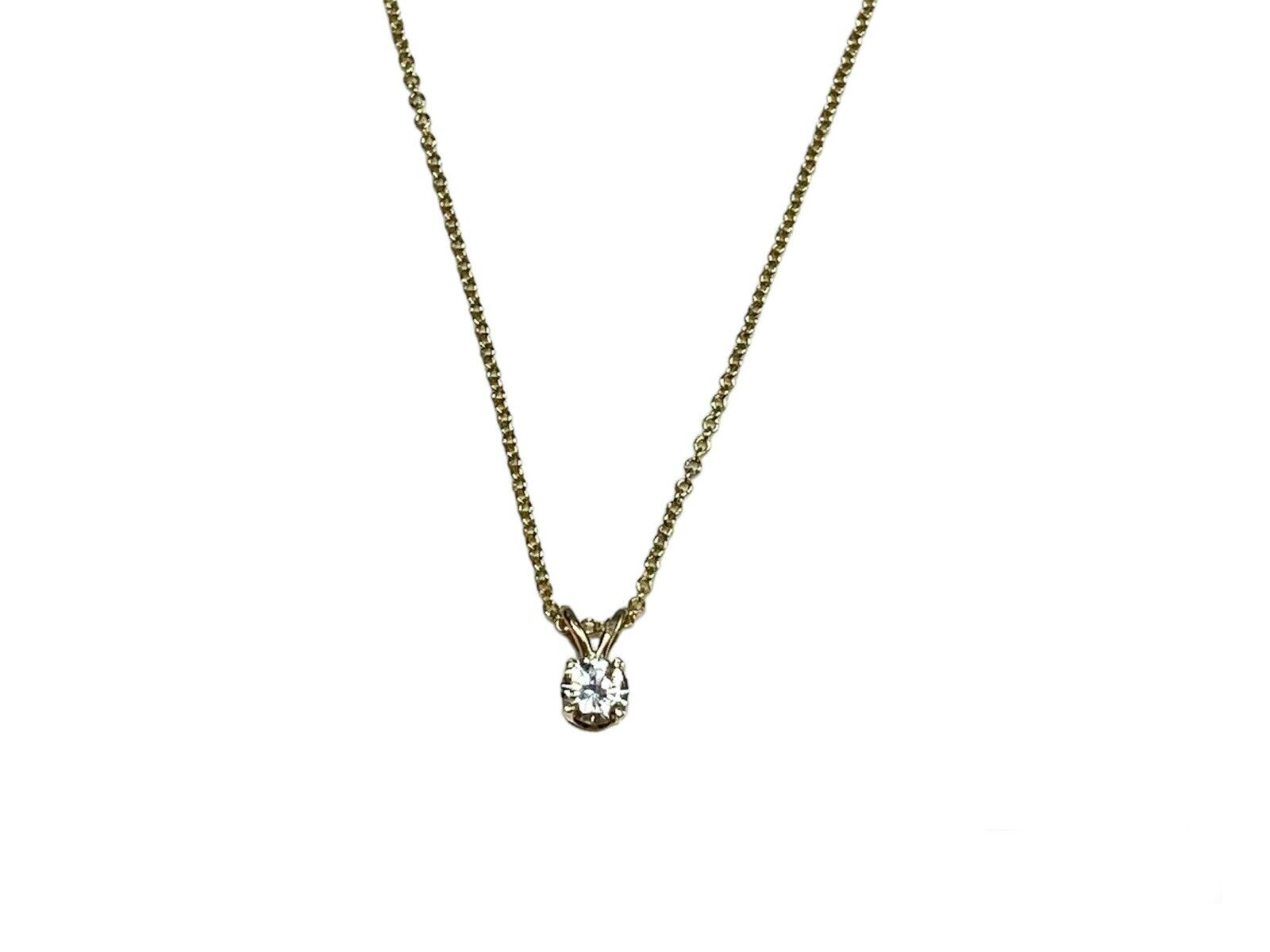 Vintage 14k Yellow Gold Natural Round Diamond Solitaire Pendant Necklace