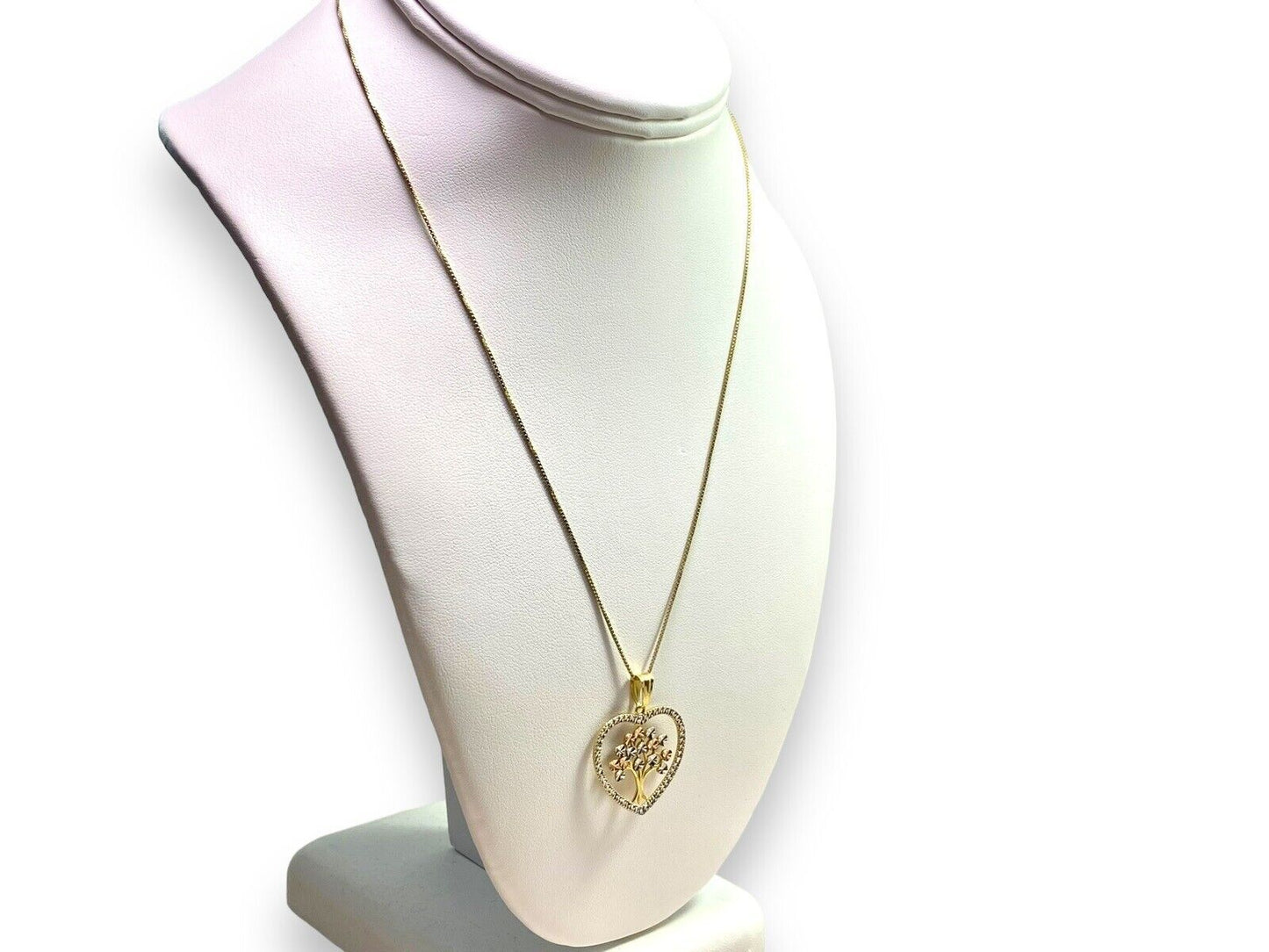 Vintage 14k Yellow Gold Heart Shape Tree Of Life Pendant Necklace