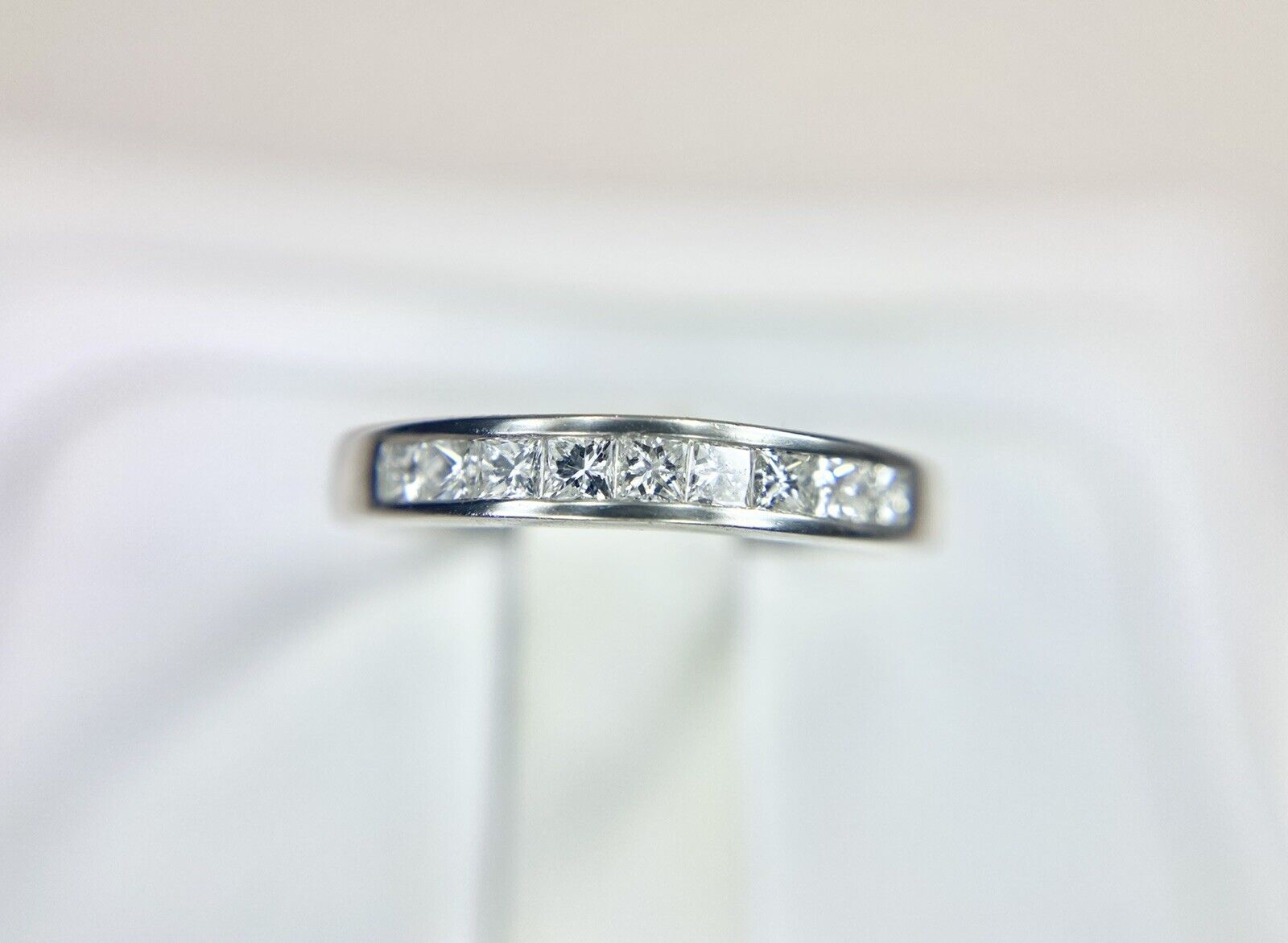 Platinum Natural Square Princess Cut Diamond Channel Set Wedding Band Ring