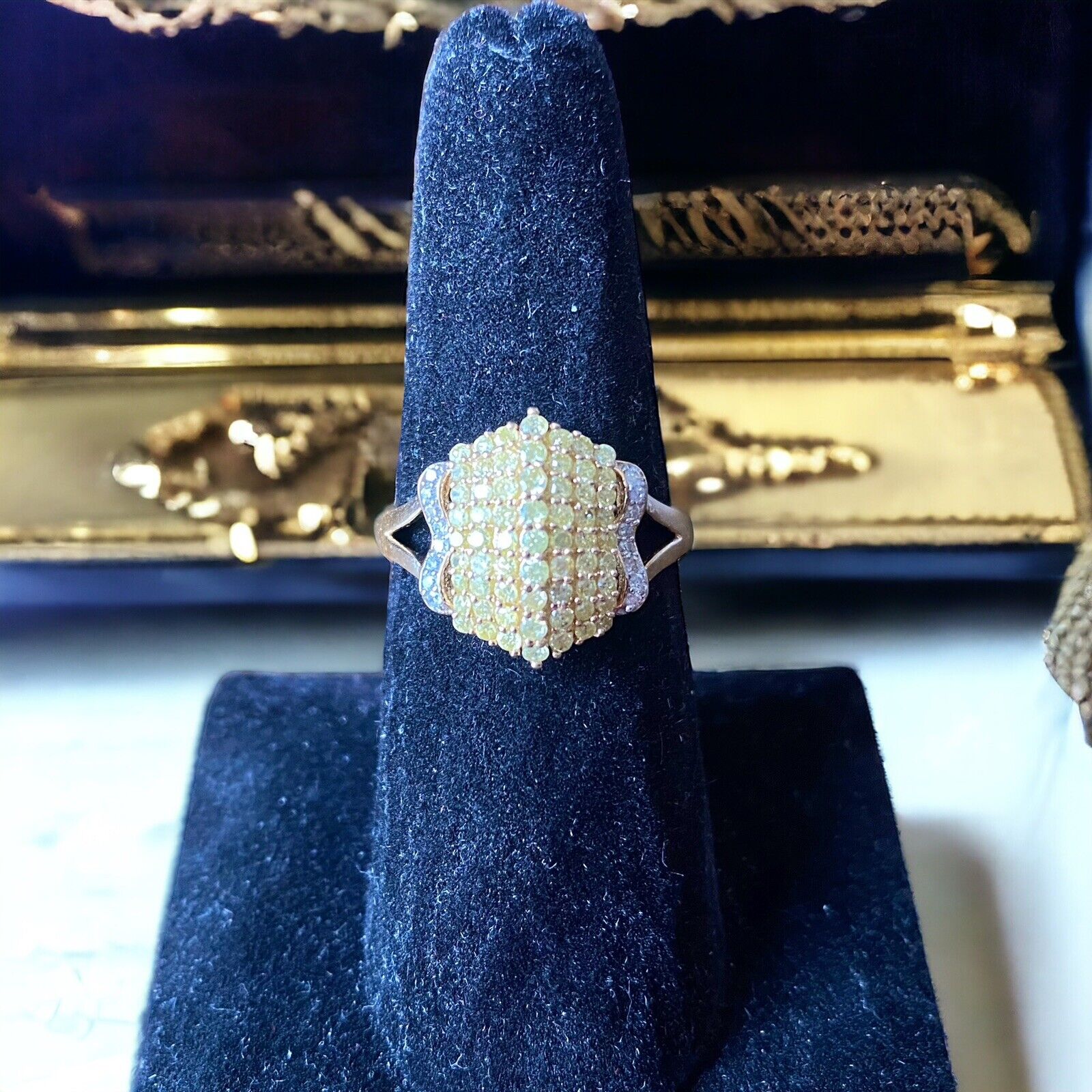 10k Yellow Gold Designer Natural Fancy Yellow Diamond Small Cocktial Ring