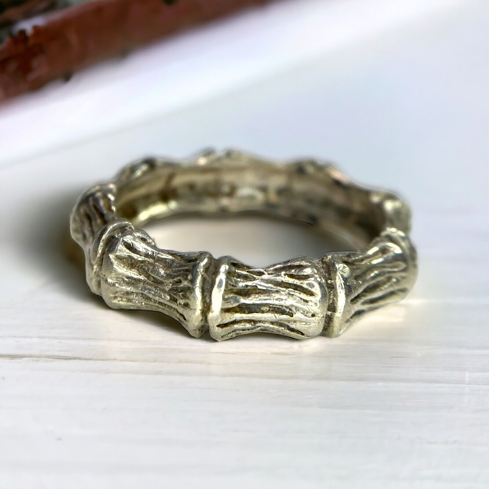 Vintage Sterling Silver Handcrafted Bamboo Design Band Ring Size 11