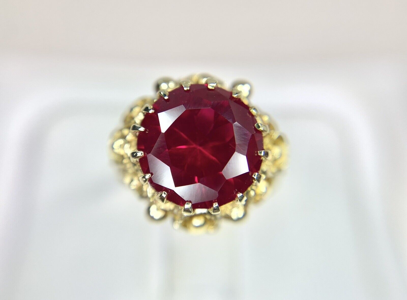 Vintage 14k Yellow Gold Handcrafted Round Red Ruby Solitaire Ring