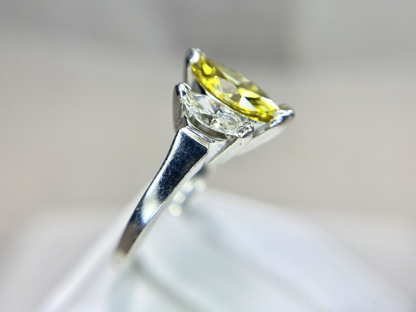 Vintage Platinum Fancy Vivid Yellow GIA Certified Diamond Engagement Ring