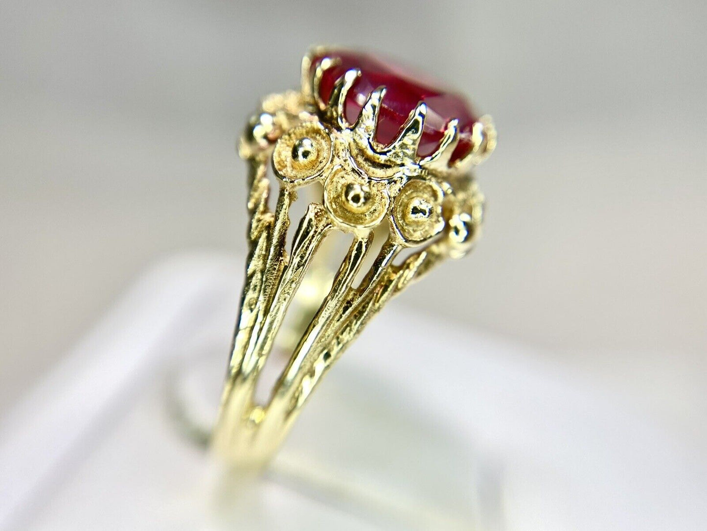 Vintage 14k Yellow Gold Handcrafted Round Red Ruby Solitaire Ring