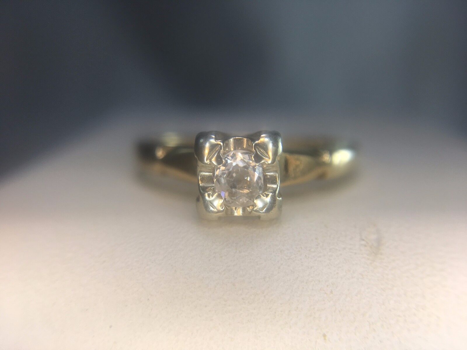 Vintage 14k Yellow Gold Old Miner Diamond Small Engagement Ring