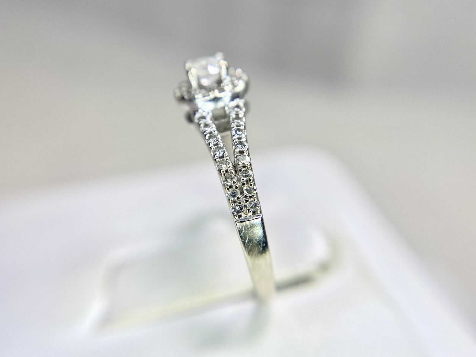 14k White Gold Natural Round Brilliant Diamond Small Halo Engagement Ring