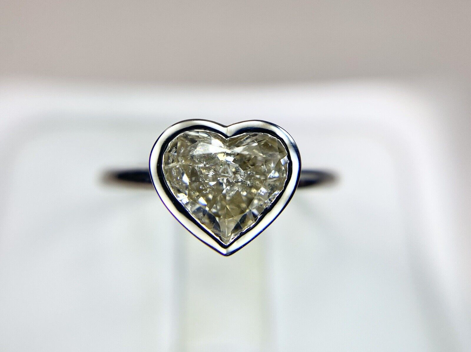 14k White Gold Natural Fancy Color Heart Shape Diamond Bezel Set Engagement Ring