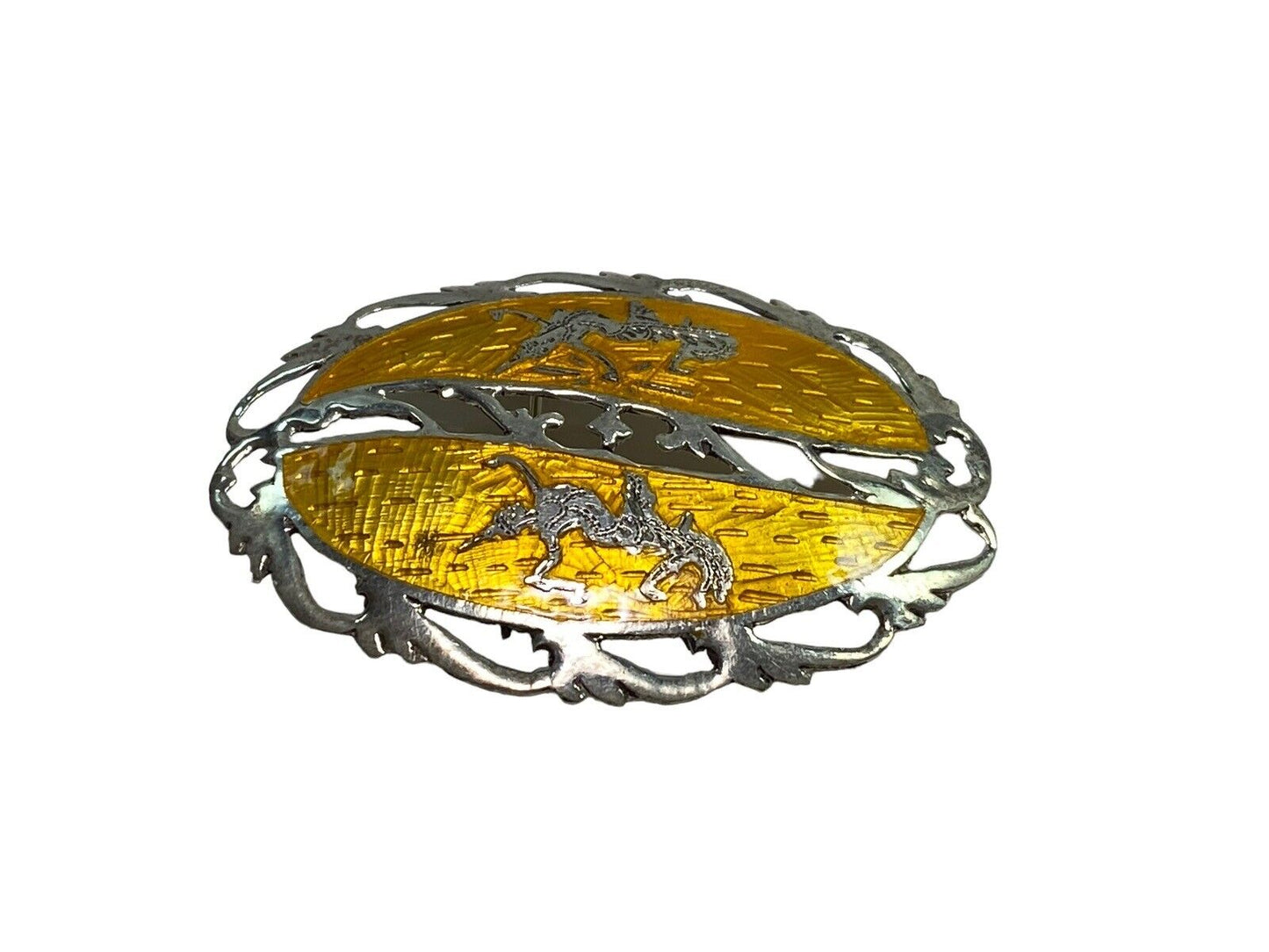 Vintage Sterling Silver Yellow Enamel Shield Brooch Pin