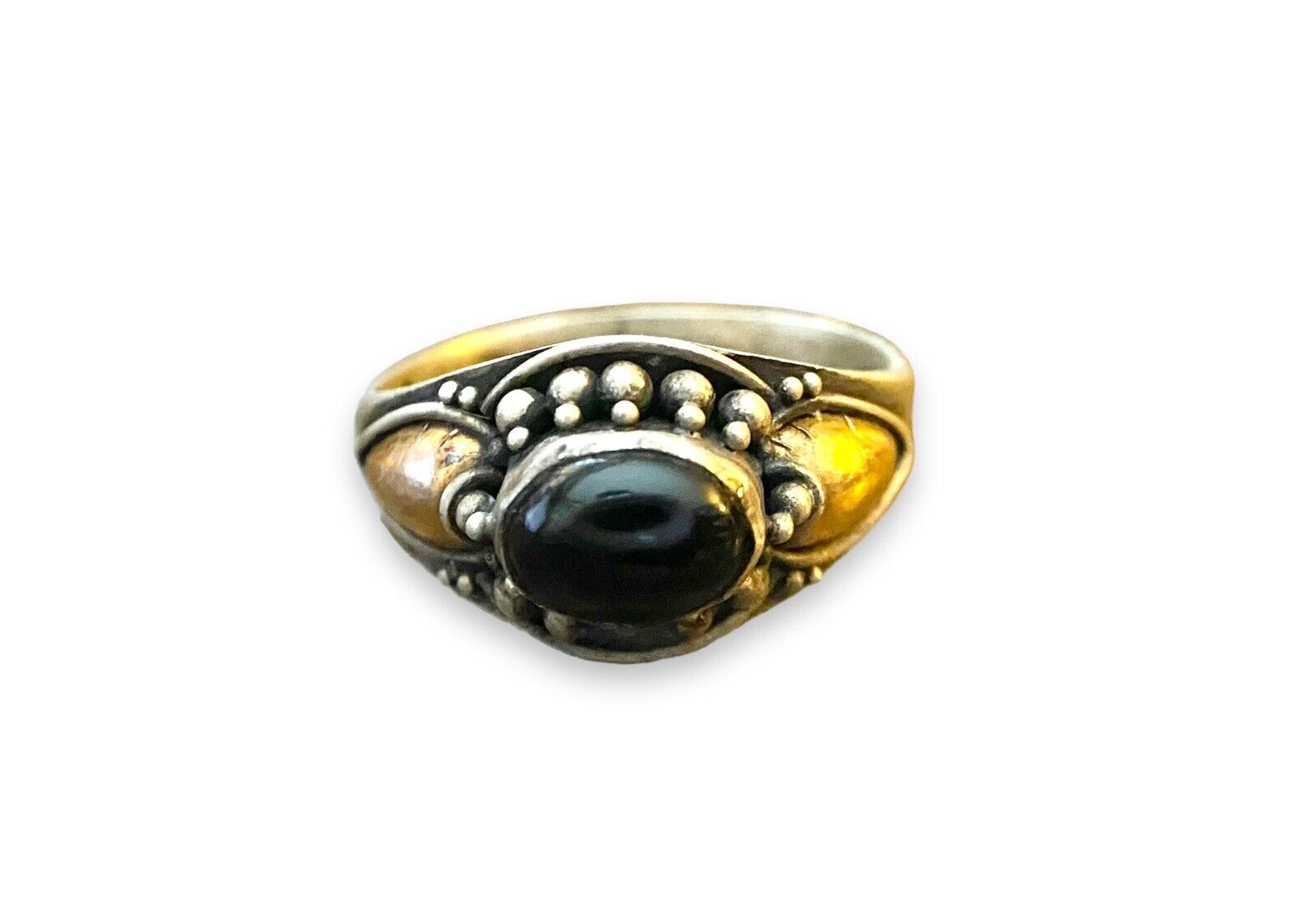 Vintage Sterling Silver Bezel Set Oval Shape Black Onyx Ring Size 9.75